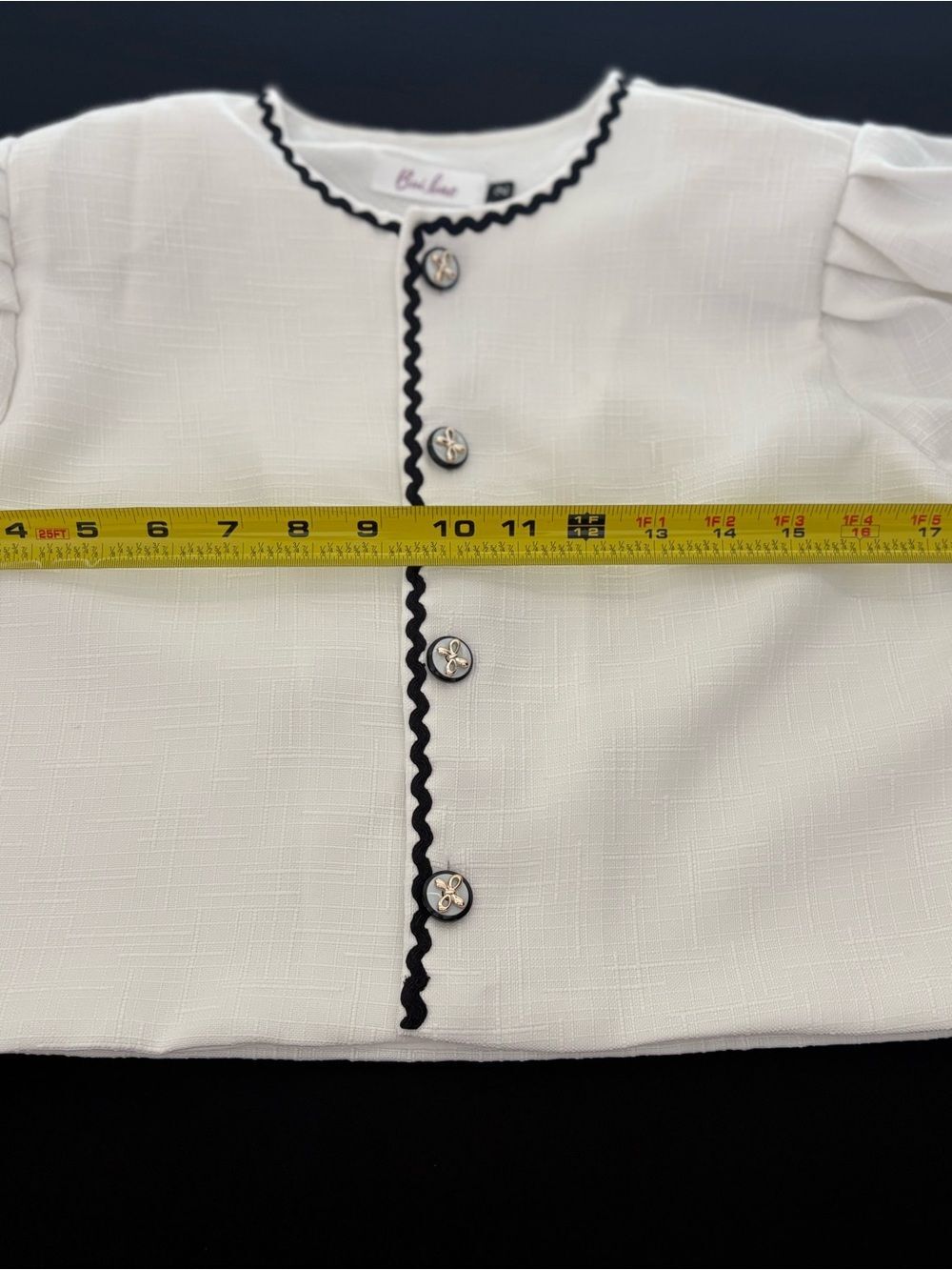 White Ruffle-Trim Button Front Blazer Jacket - Picture 3 of 4